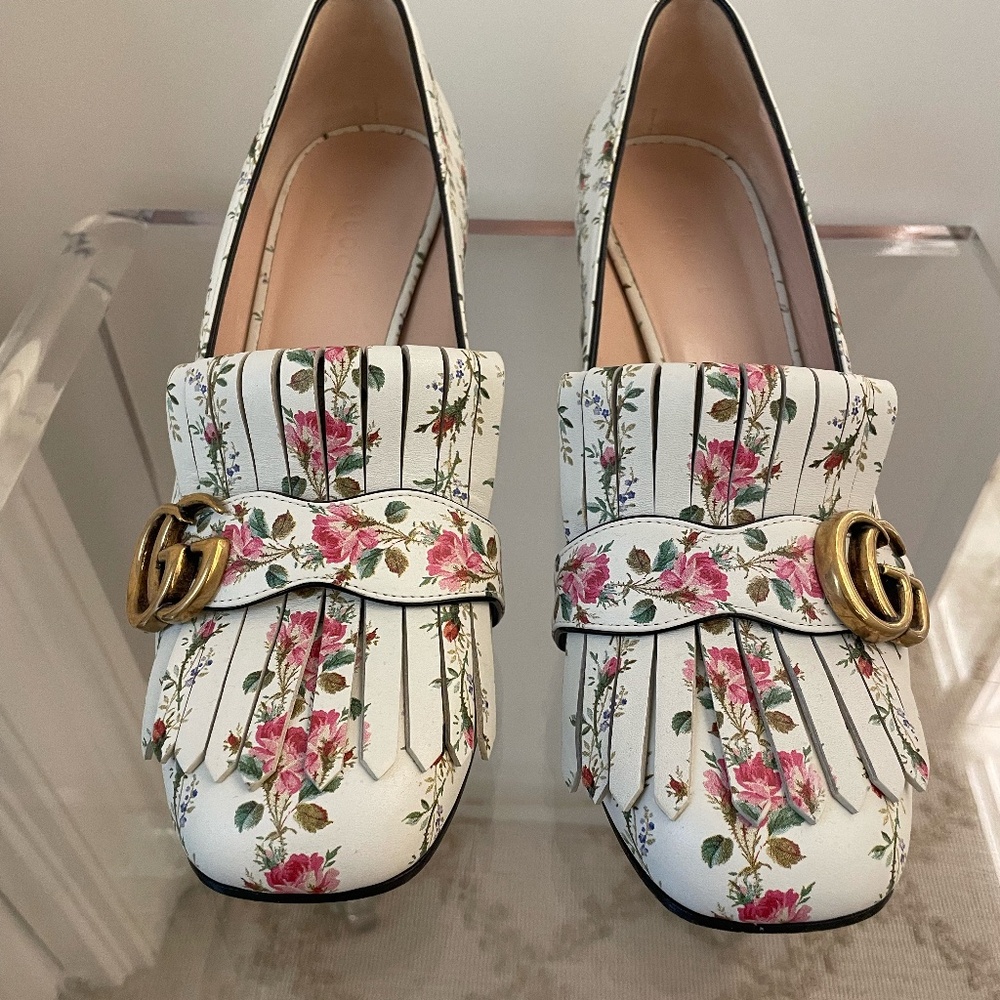 Floral Gucci Marmont Heel Loafer 8.5